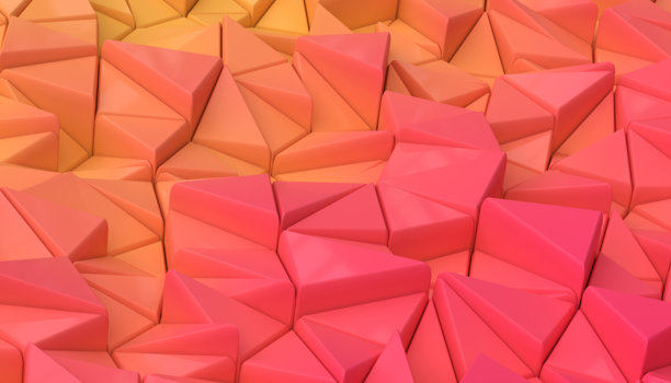 几何背景，带有黄色和粉色渐变的三维三角形，库存照片图片下载