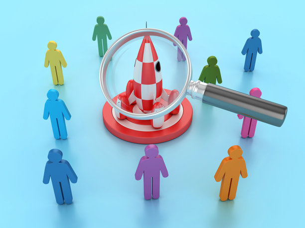 火箭瞄准目标，配有图标人物和放大镜图片下载