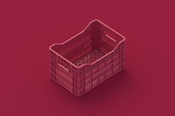 红色背景上的品红色塑料箱。3D渲染。图片下载