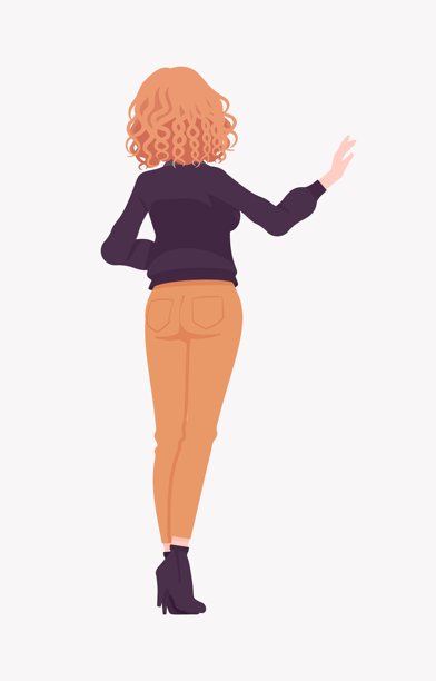 时尚的卷发女性穿着城市秋季外套，背对着观众。图片下载