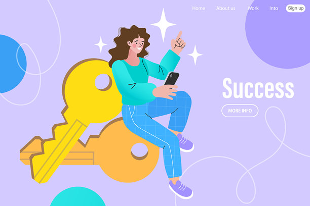 从钥匙孔看见的商人，提供解锁秘密的钥匙。成功的秘密钥匙发现。图片下载