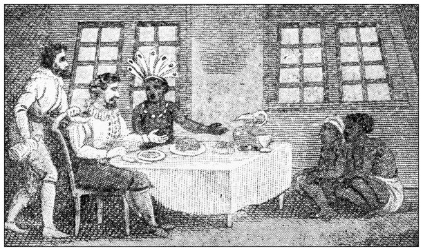 古董图像：哥伦布招待土著人图片下载