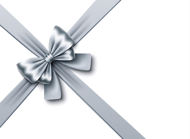 斜对角光泽银色蝴蝶结与丝带，矢量插图图片下载