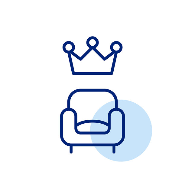 沙发椅和皇冠。高档休息室，VIP服务。像素完美的矢量图标图片下载