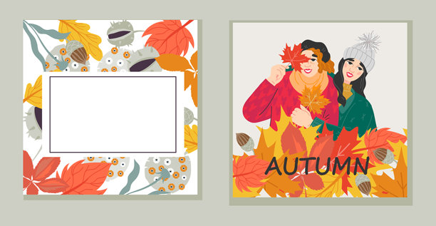 秋季横幅或卡片背景集。装饰性秋季海报矢量图。图片下载