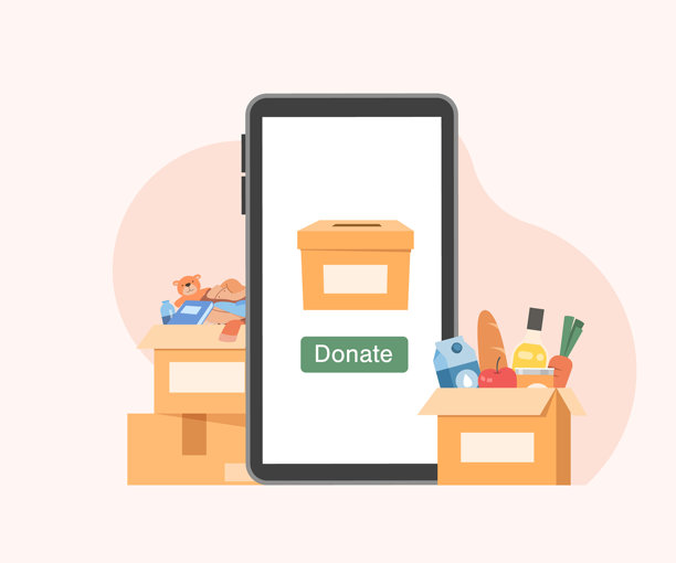 智能手机屏幕上的捐款箱和捐赠按钮，在线慈善概念图片下载