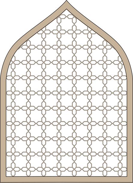 阿拉伯或伊斯兰窗户形状，带有马什拉比亚图案。阿拉伯门框。伊斯兰建筑元素的窗户和门以及马什拉比亚图案。几何吉里赫图案，阿拉伯拱门的轮廓。图片下载