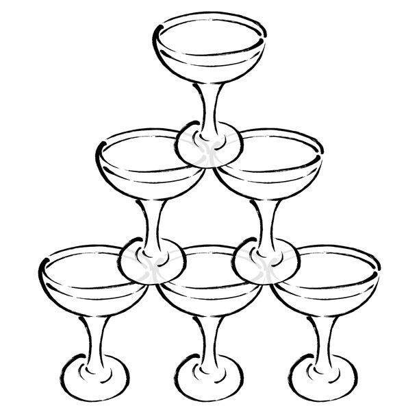 三层香槟塔的单色线条插图，带有刷子触感图片下载