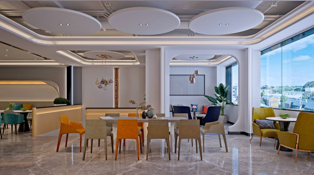 3D渲染的客厅和餐厅空间图片下载