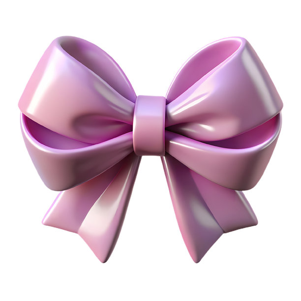 紫色蝴蝶结带有丝带尾巴，3D图标图片下载