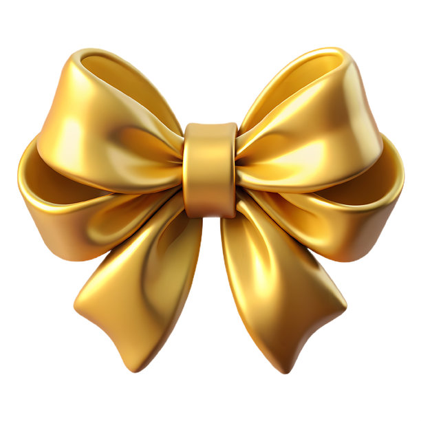 装饰性金色蝴蝶结带有丝带尾巴，3D图标图片下载