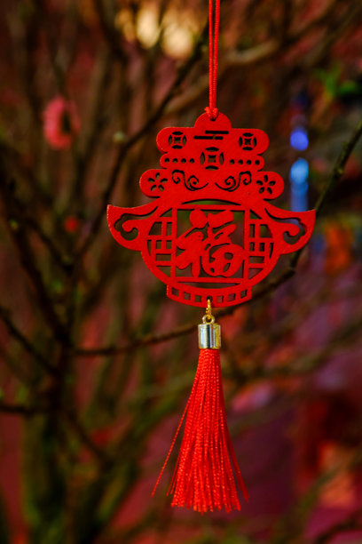 桃花植物上的中国装饰特写。春节庆祝活动。图片下载