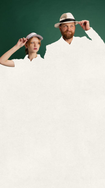 当代艺术拼贴：戴帽女儿和男人融入绿色，象征权威和雄心图片下载