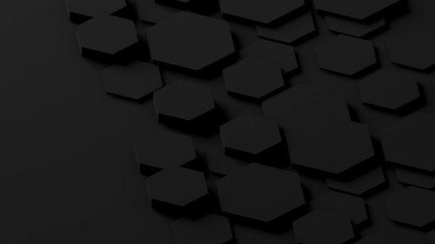 抽象几何背景，黑色六边形浮雕，既有高的也有低的，用于为视觉效果或背景图像添加不同的信息，3D渲染。图片下载
