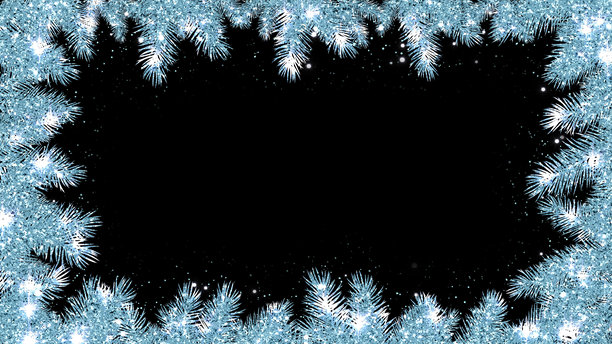 黑色背景上的松叶霜雪圣诞框架图片下载