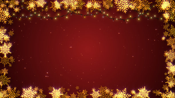 带有金色雪花和红色背景的圣诞框架图片下载