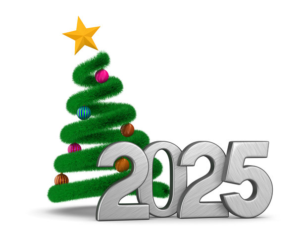 2025年新年，白色背景上的孤立3D插图图片下载