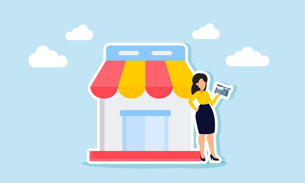 商人拍摄vlog或录制自己在商店旁的视频，推广他建立的市场业务图片下载