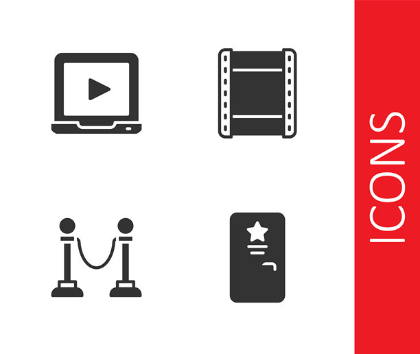 后台设置，在线视频播放，绳索隔离带和播放图标。矢量图。图片下载