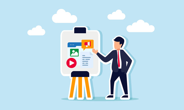 商人展示数字媒体推广策略，阐述公司产品和品牌的营销战略。图片下载