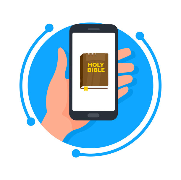 手持智能手机，屏幕显示圣经App图片下载