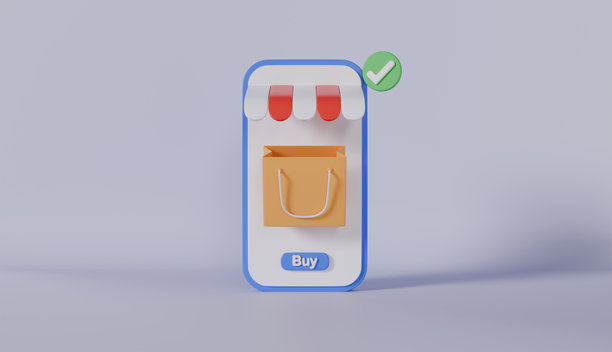 移动应用程序上的在线商店，数字营销商店概念3D渲染图片下载