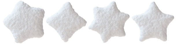 一组雪白的星星，孤立在白色背景上。每颗星星的形状完美，质地柔软蓬松。非常适合冬季主题设计、节日或季节性图形。圣诞节，新年。3D渲染。图片下载