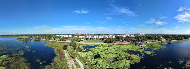 基西米湖滨公园的全景无人机照片图片下载