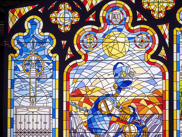 带有现代设计元素的古典风格彩色玻璃窗图片下载