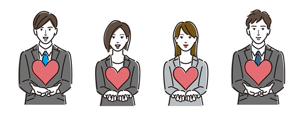 一组穿着西装的男女手持心形物品图片下载