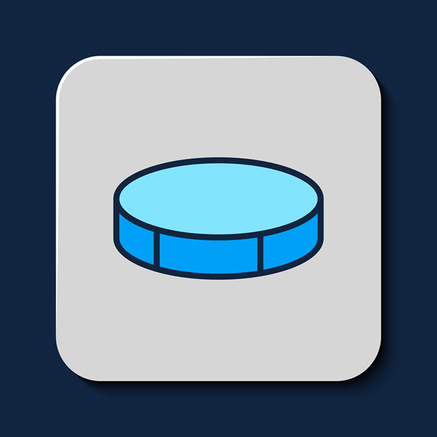 蓝色背景上的冰球轮廓图标，体育器材矢量素材图片下载