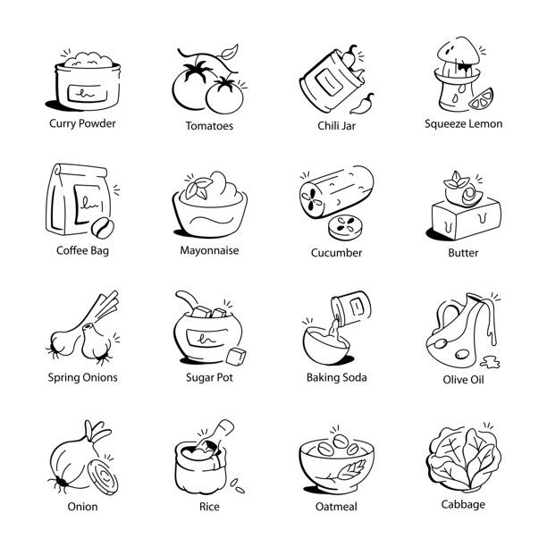 食材图标集合，涂鸦风格图片下载