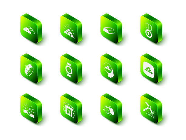 金条、奖牌、采矿、金块和矿山图标。矢量图。图片下载