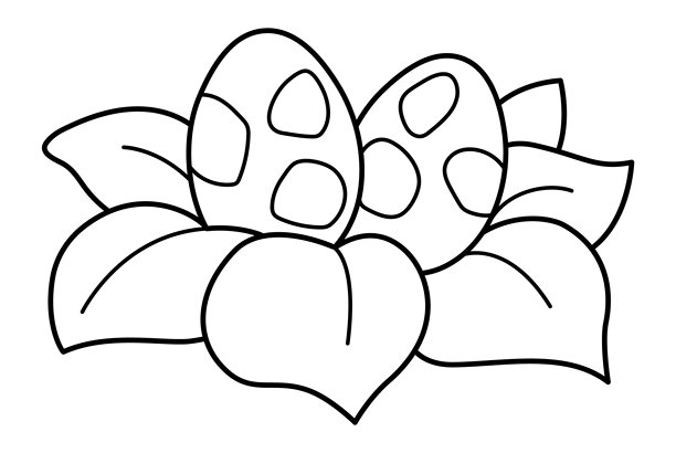 黑白鸟类或恐龙巢穴与蛋的图标。农场、复活节或史前线条插图，独立于白色背景。适合儿童的春季图画。动物蛋与叶子的涂色页。图片下载