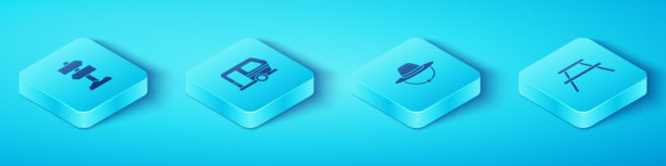 2.5D路标、房车、野餐桌椅和帽子图标矢量素材图片下载