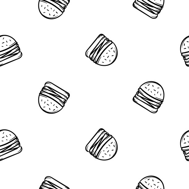 简单的黑白汉堡图案。食品的矢量背景。咖啡馆、餐厅、菜单的设计。包装纸的设计。图片下载