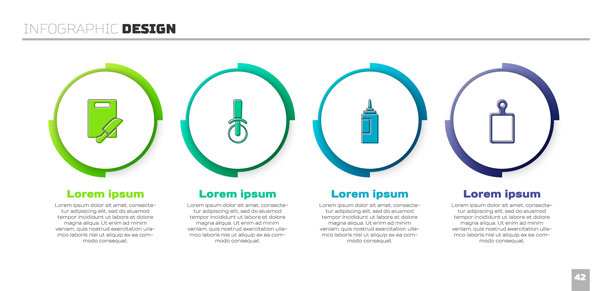 切菜板和刀，披萨，酱料瓶和商业信息图模板。矢量图。图片下载
