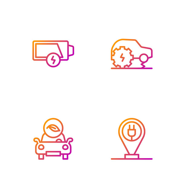 充电停车电动汽车、环保、低电量和电力服务图标矢量素材图片下载