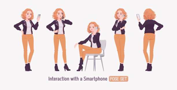 穿着城市秋季外套的美丽卷发女性正在使用手机图片下载