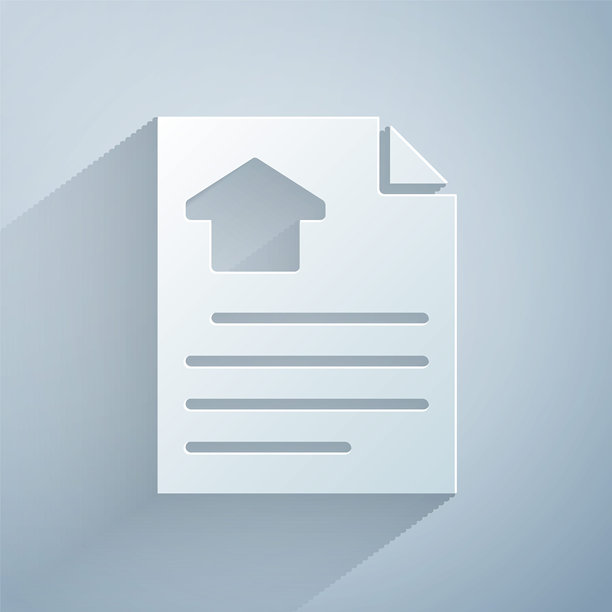 剪纸风格房屋合同图标，灰色背景矢量素材图片下载