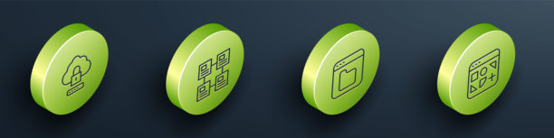 2.5D云计算锁、层级组织结构图、浏览器文件和不同图标矢量素材图片下载