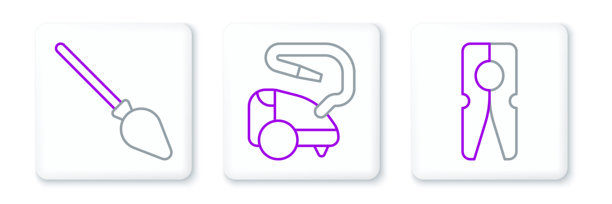 衣架、扫把手柄和吸尘器图标。矢量图。图片下载