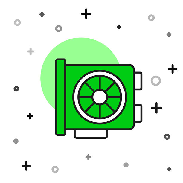 填充轮廓的视频图形卡图标，背景为白色。矢量图。图片下载