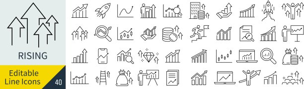 上升与增长的矢量单色线条艺术图标集图片下载