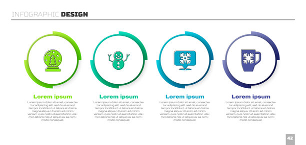 圣诞雪花球、雪人、雪花对话框和带雪花的咖啡杯。商业信息图模板。矢量图。图片下载