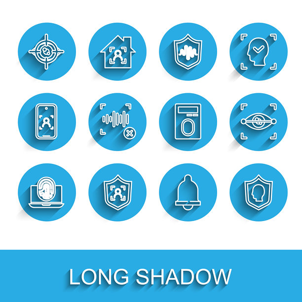 带指纹的Laptop、面部识别保护罩、眼睛扫描、运动传感器、用户保护、语音拒绝和指纹锁图标矢量素材图片下载