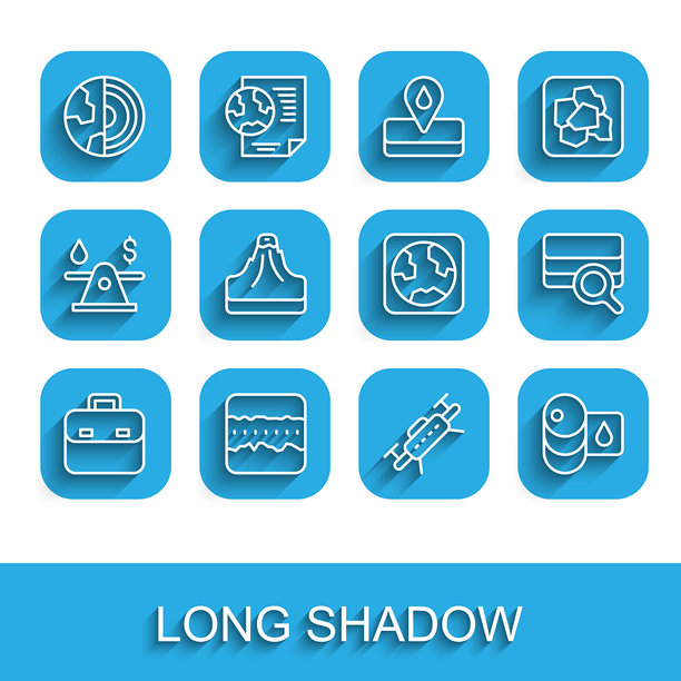 公文包、土壤层、地球核心结构、地壳、无人机、桶、火山、分析和地球仪图标。矢量图。图片下载