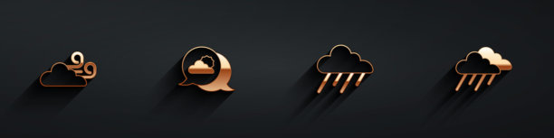 大风天气、定位云、多云有雨天气图标矢量素材图片下载