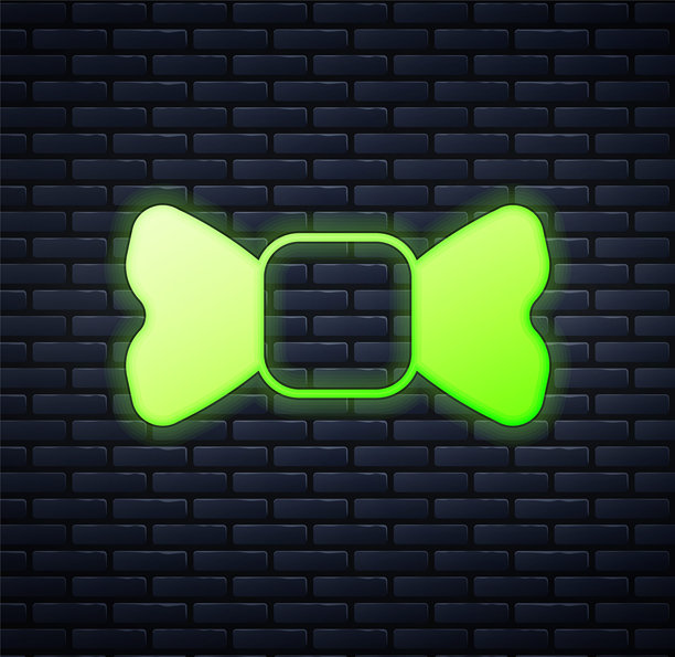 发光的霓虹领结图标，背景为砖墙。矢量图。图片下载