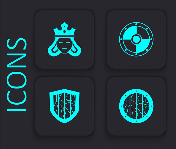 圆形木盾、公主或女王和盾牌图标矢量素材图片下载